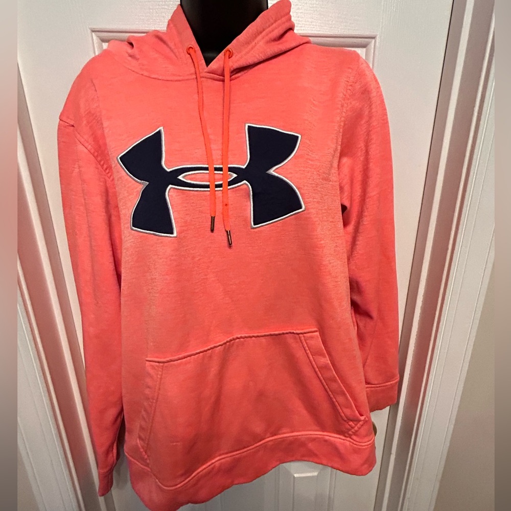 Under Armour Woman's Sweatshirt Small Bright Orange Graphic Hoodie Pullover - Picture 1 of 10